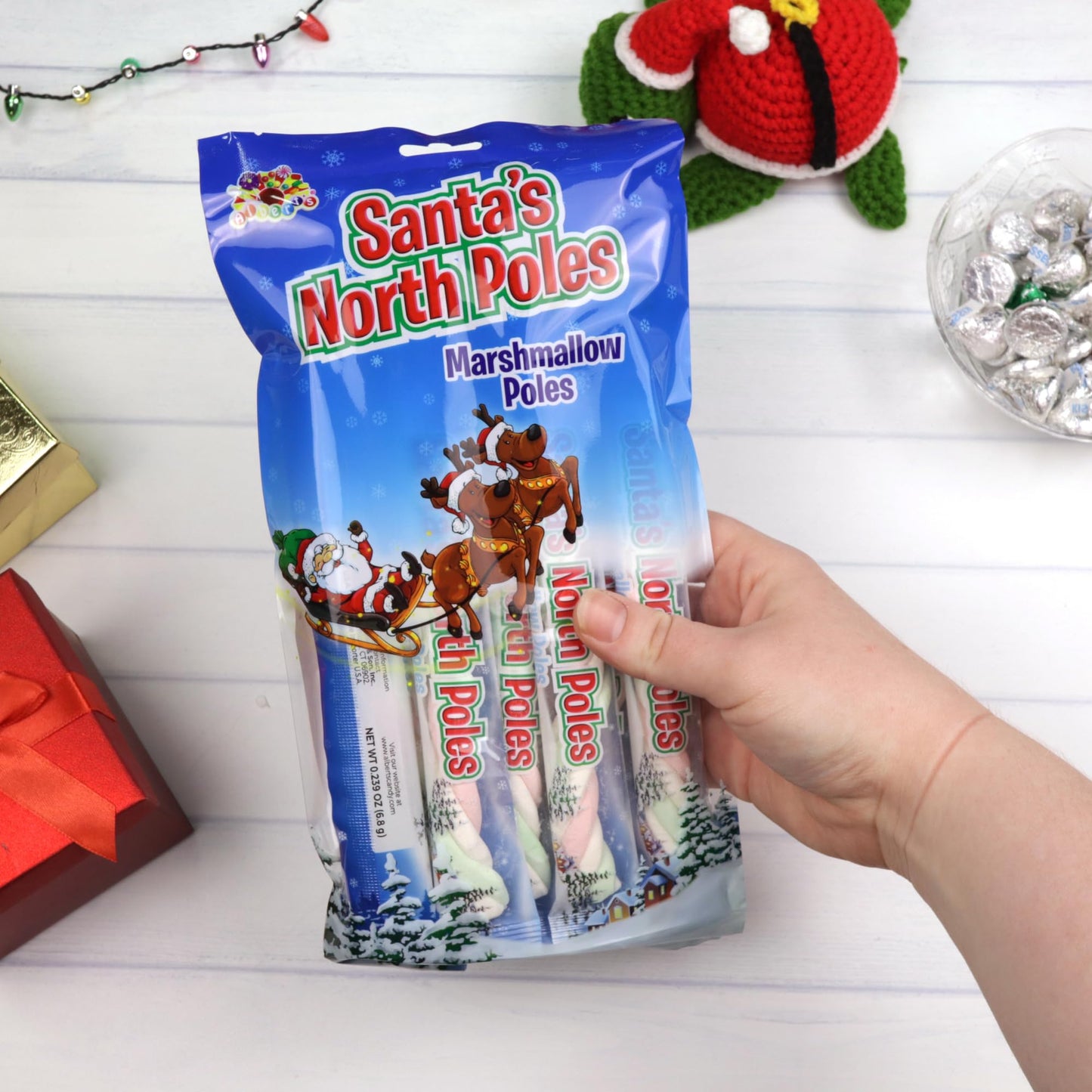 Sweetzo North Pole Marshmallow Poles, Individually Wrapped, Christmas 2024 Stocking Stuffer, Pack of 3, 8 Candies Each
