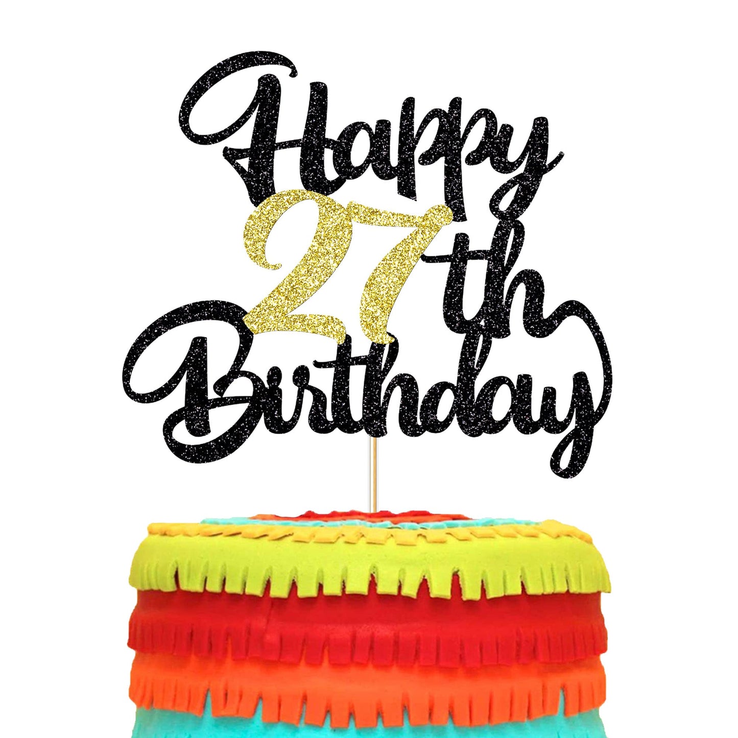 Klionjor 27Th Birthday Cake Topper - Happy Birthday Decoration For 27Th Birthday Party - Gift Plugin
