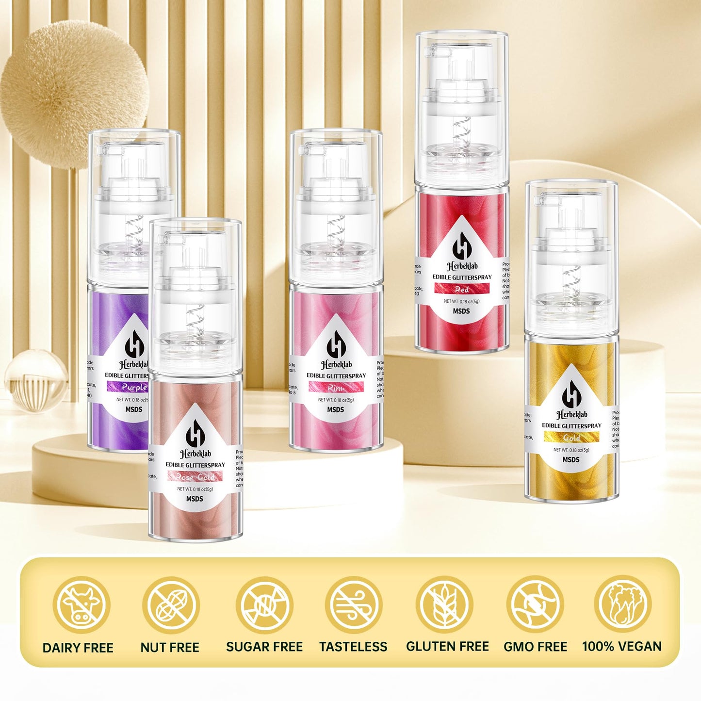 Edible Glitter Spray - 5 Colors Edible Spray Glitter Food Grade Metallic Shimmer Powder Cake Sprinkles For Cookie Decorating Cho