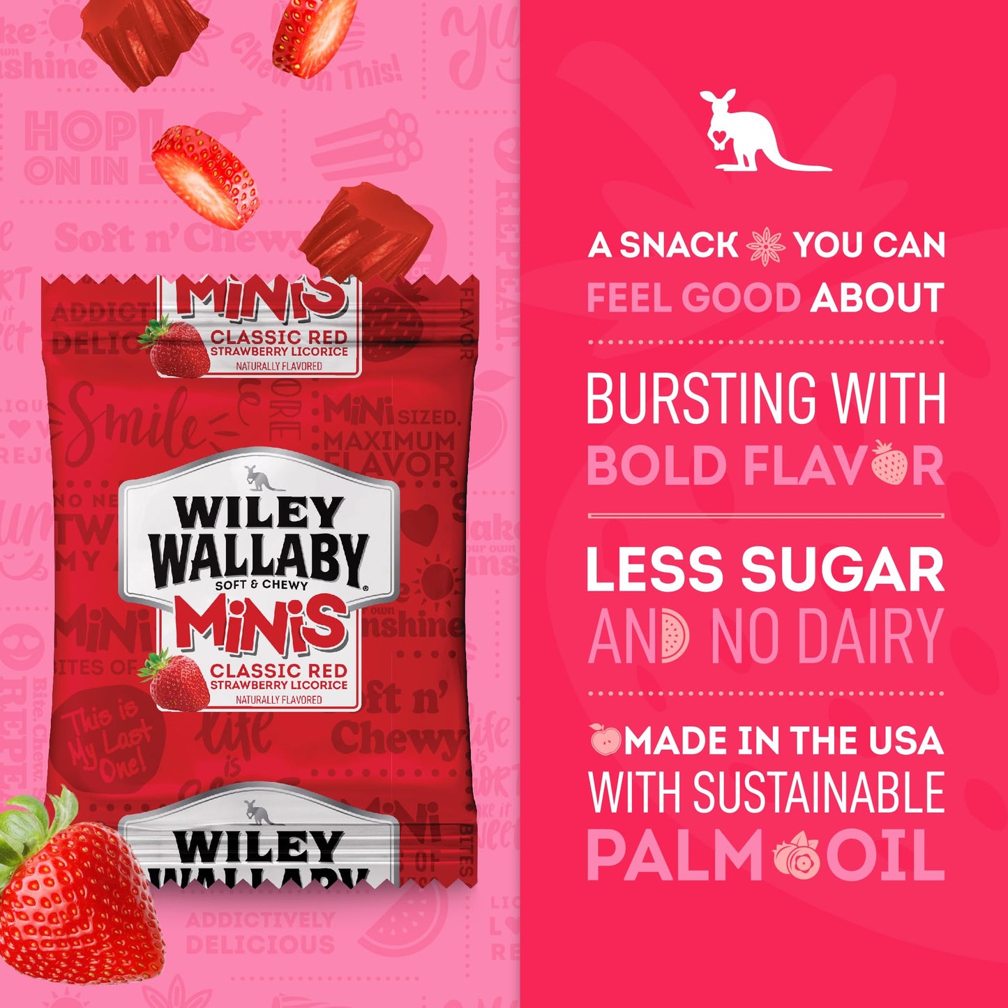 Wiley Wallaby Mini Licorice Bites 0.5 Ounce Classic Gourmet Soft & Chewy Australian Classic Red Licorice Candy Bags, 80 Pack