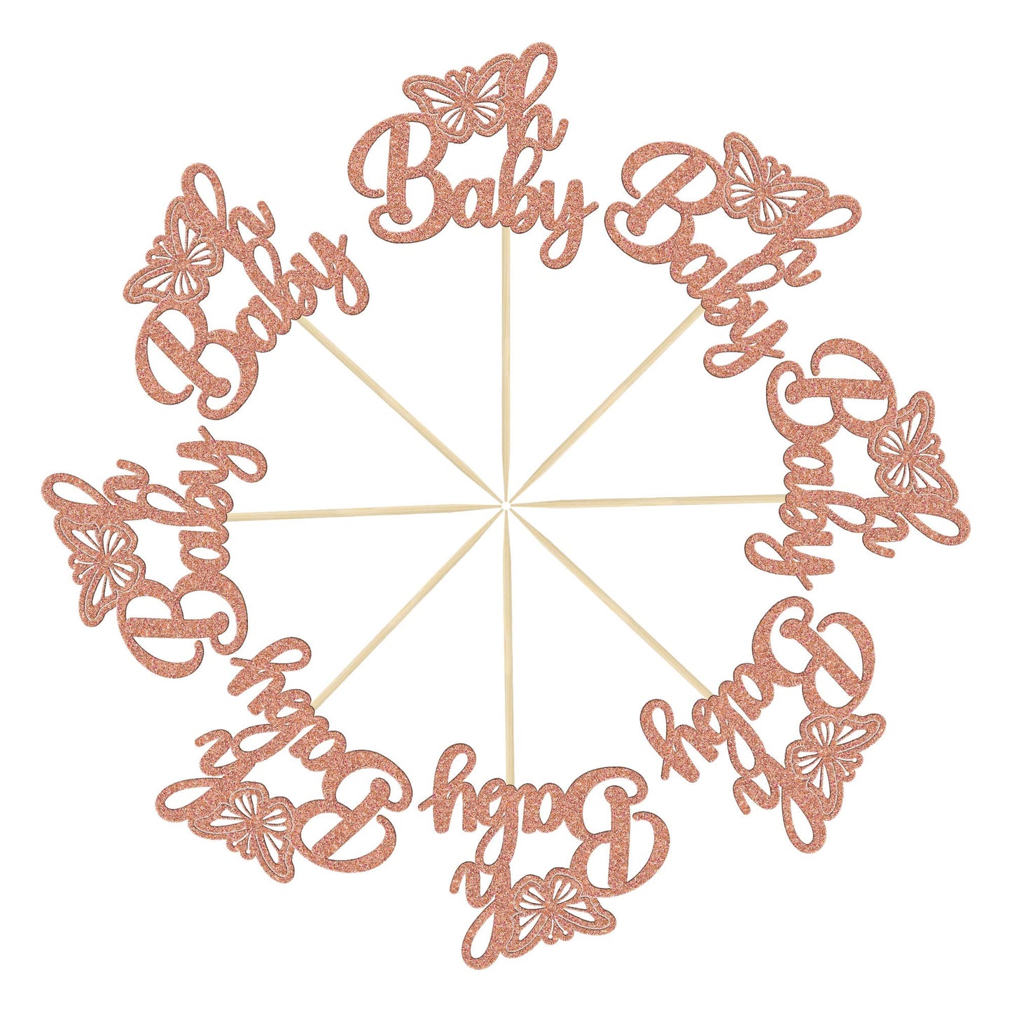 Gyufise 24Pcs Rose Gold Glittery Oh Baby Butterfly Cupcake Toppers Baby Shower Girl Decoration Baby Shower Cupcake Toppers Gende