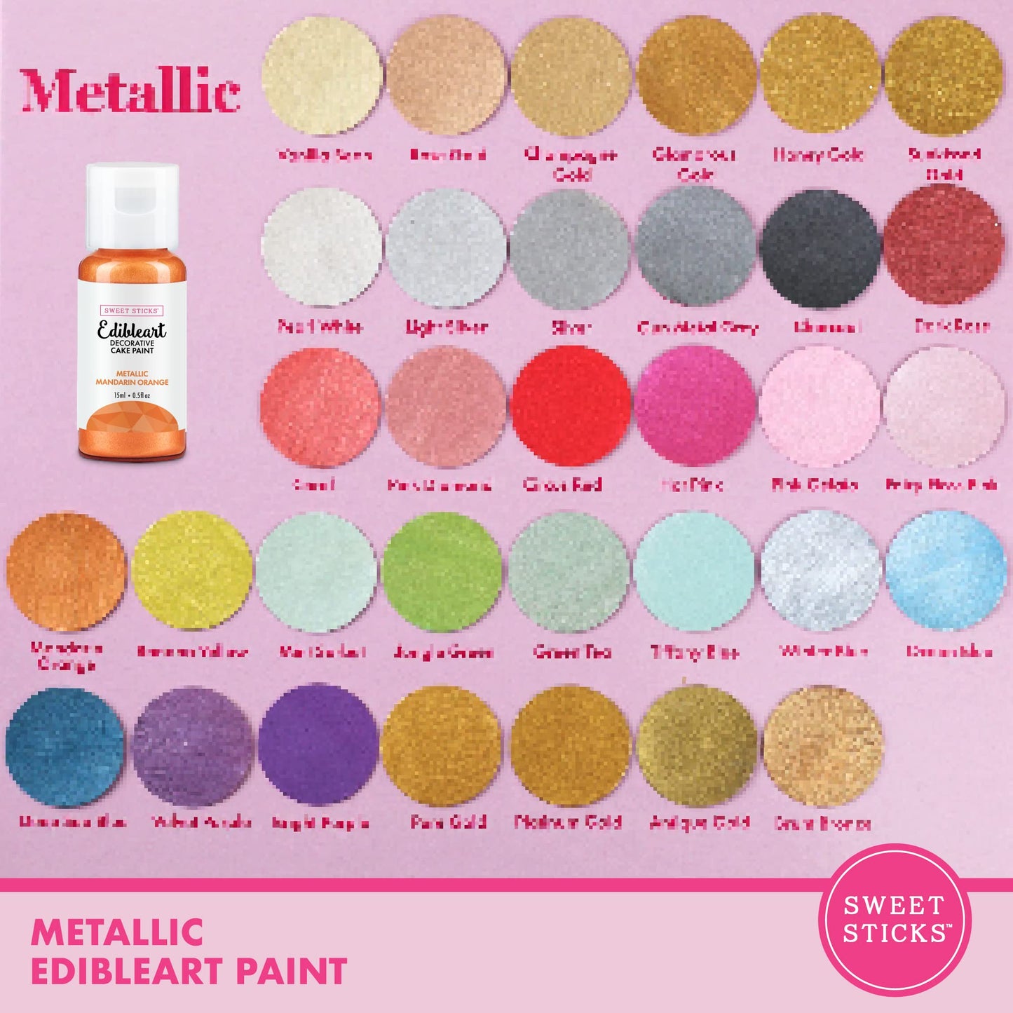 SWEET STICKS Edible Art Cake Paint, Metallic Mandarin Orange, 0.5 Fl Oz