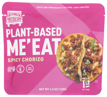 Rollingreens Plant Based Chorizo Me'Eat, 4.5 Oz