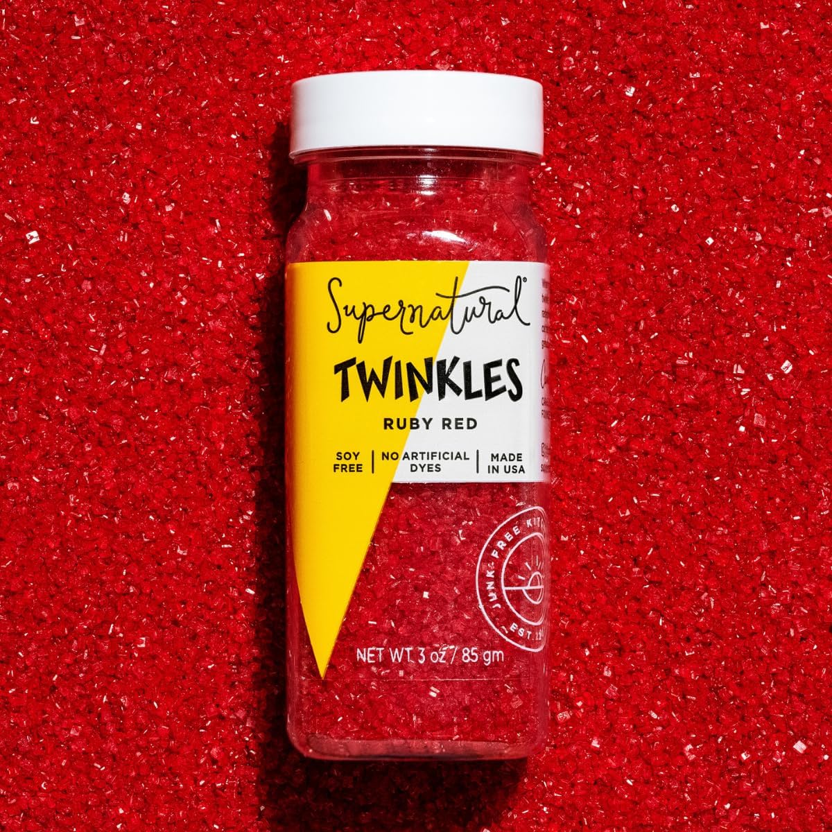 Supernatural Twinkles Sprinkles, Ruby Red Sanding Sugar, Dye-Free, Vegan, 3oz, Made in USA
