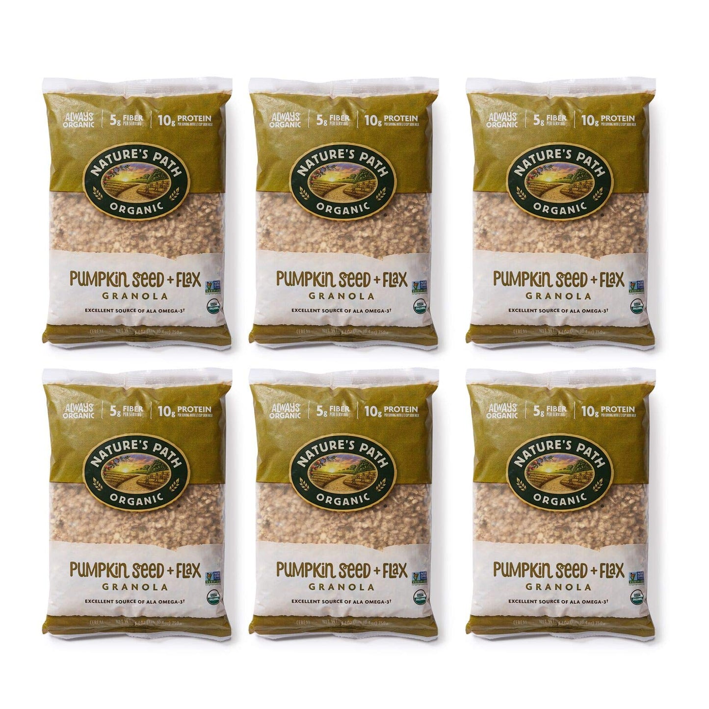 Nature'S Path Organic Pumpkin Seed And Flax Granola, 1.65 Lbs. Earth Friendly Package (Pack Of 6), Non-Gmo, Heart Healthy, High