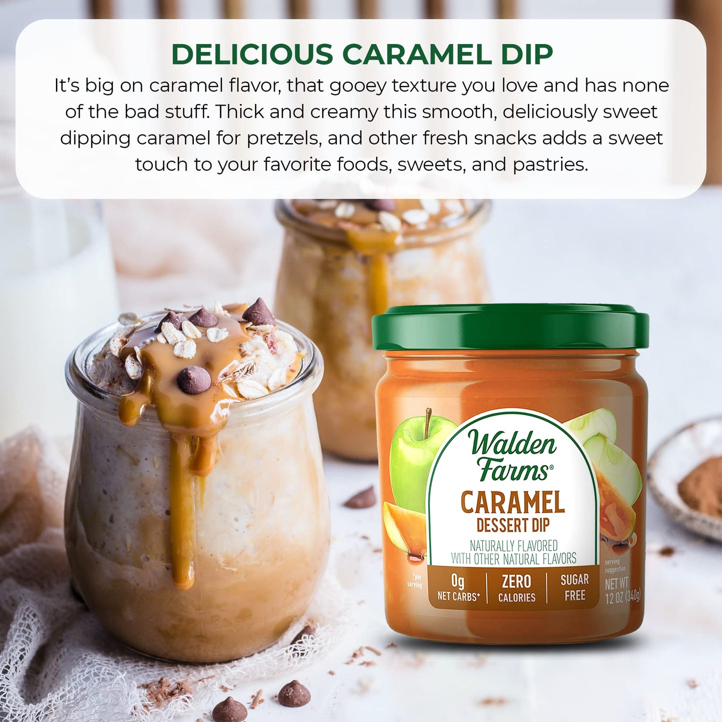 Walden Farms Caramel Dipping 12 oz Jar - Thick & Creamy, Smooth and Sweet, Vegan, Paleo and Keto Friendly, 0g Net Carbs - Desser