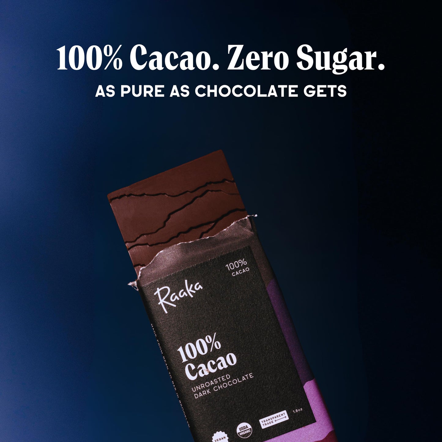 Raaka 100% Dark Chocolate Bars - Unsweetened  Bitter  Sugar Free  Pure Cacao - Organic  Vegan  Soy Free  Gluten Free  Kosher  Keto  Nut Free - 1.8oz 100% Chocolate Bars  3-Pack