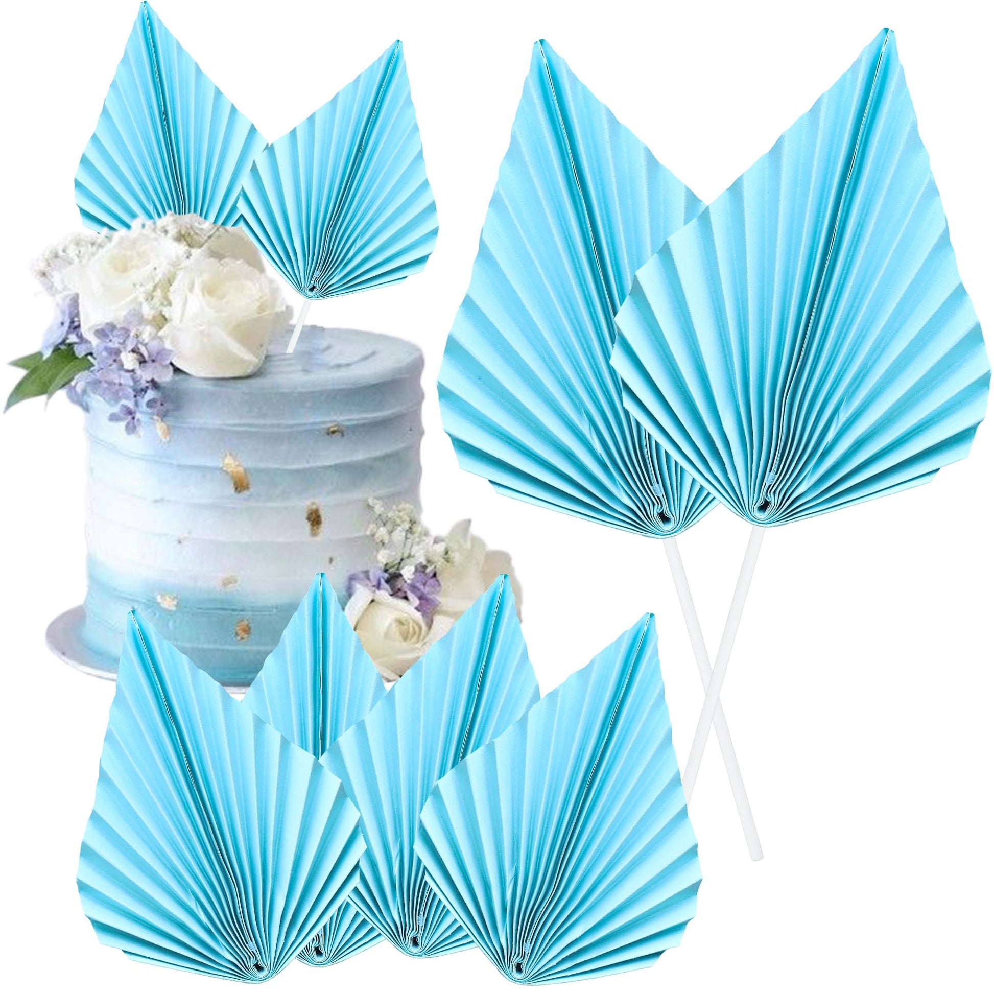 Gyufise 6pcs Paper Palm Fan Cake Toppers - Palm Leaf Fan & Spear Leaf Cupcake Toppers - Cake Insert Decoration for DIY Craft Pro