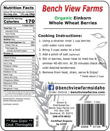Organic Einkorn Wheat Berries - 3Lbs