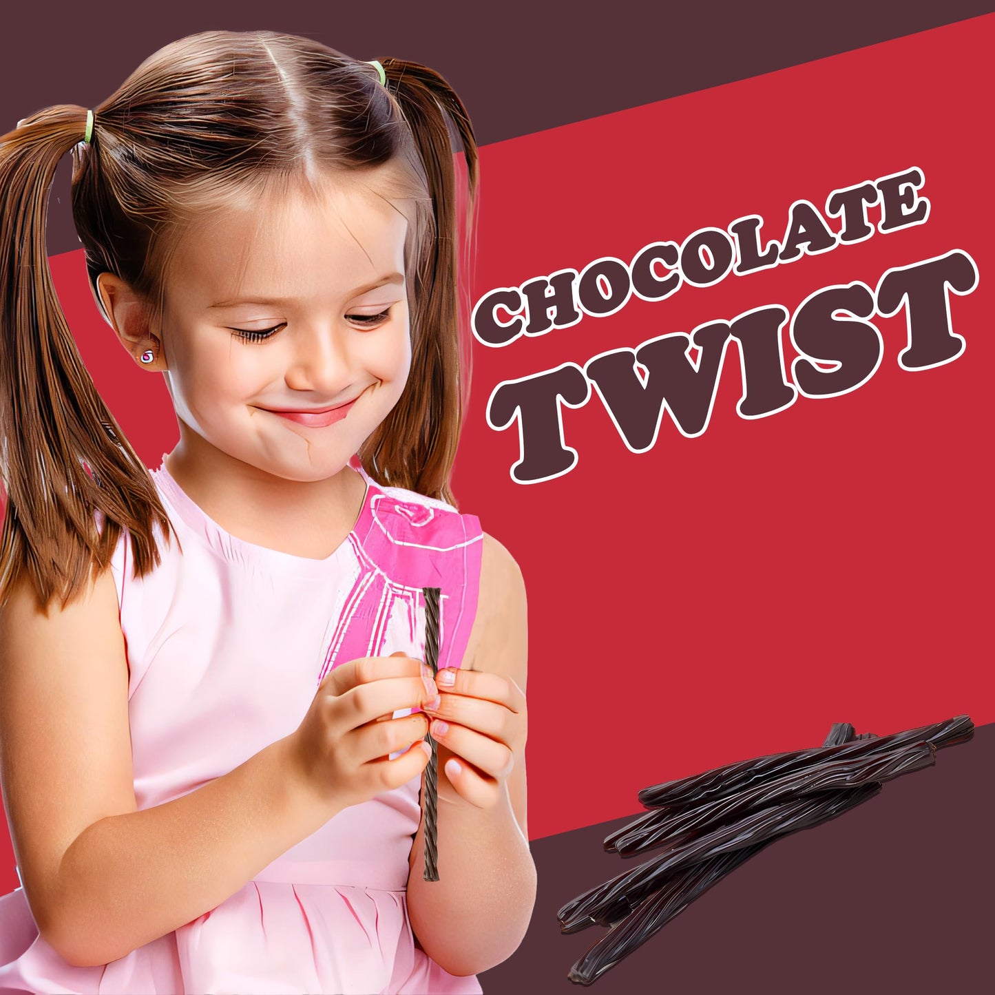 Partypom Chocolate Licorice Twists, Soft & Chewy Candy Sticks, 2 Pack, 12 Oz. Each, Low Fat, Kosher Snack