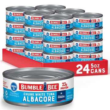 Bumble Bee Chunk White Albacore Tuna in Water, 5 oz Can (Pack of 24) - Wild Caught Tuna - 23g Protein per Serving, High in Omega