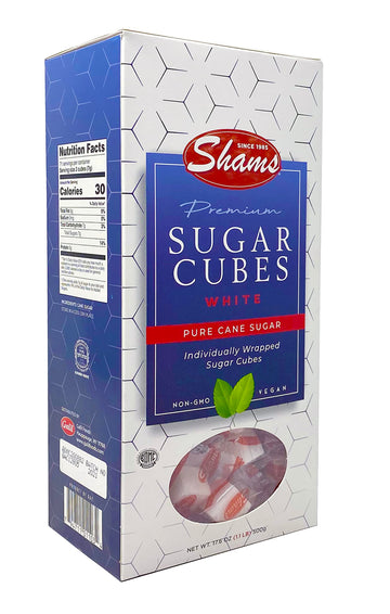Shams Kosher Sugar Cubes - White Pure Cane Sugar Cubes, Non-GMO, Vegan, Certified Kosher - Individually Wrapped Sugar Cubes for 