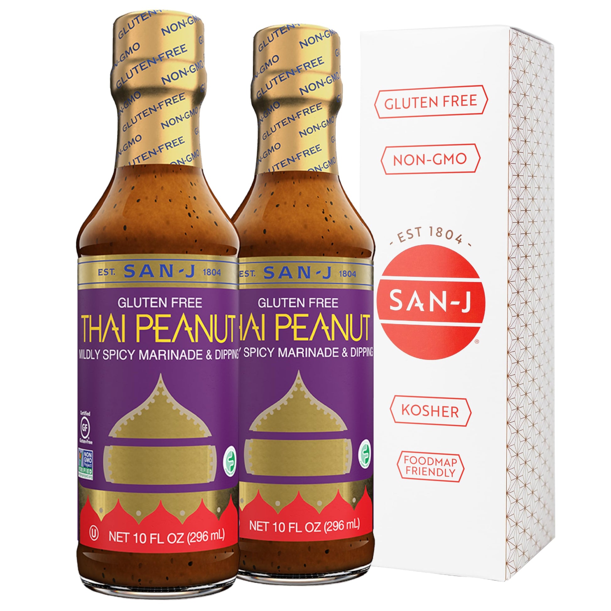 San-J Gluten Free Thai Peanut Sauce, Non-GMO, 10 oz Bottles, 2 Pack