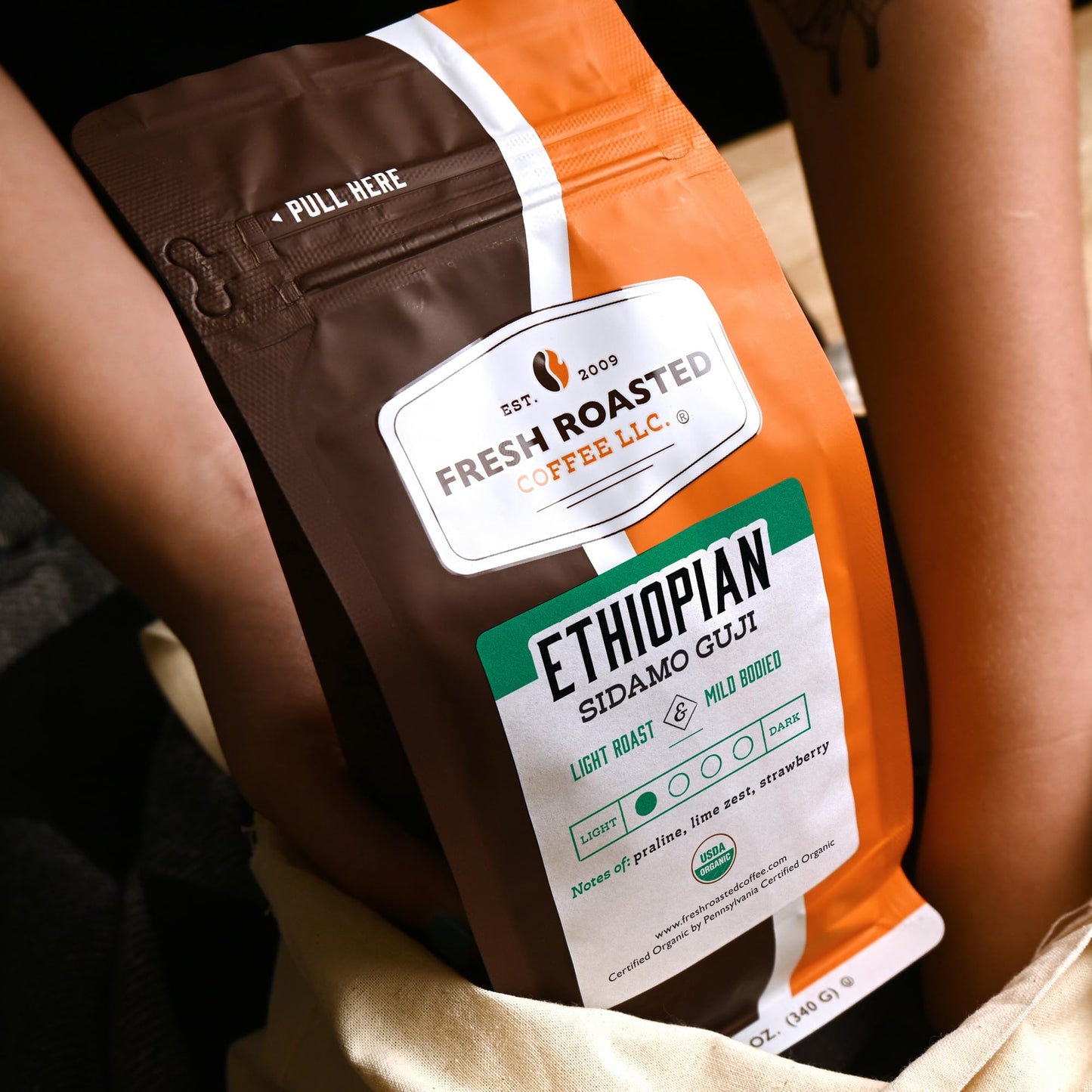 Fresh Roasted Coffee Ethiopian Sidamo Guji Ground Light Roast 12 oz