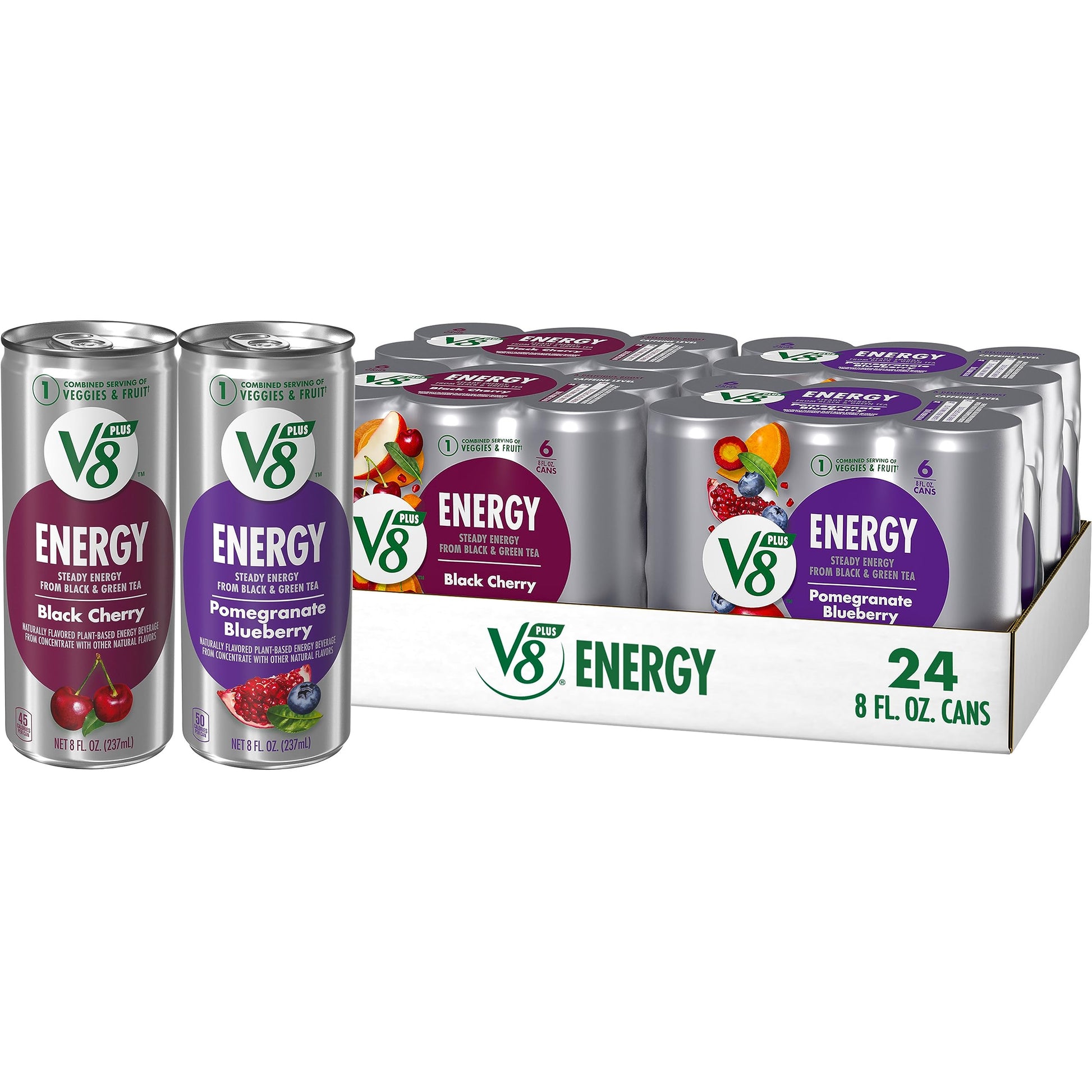 V8 Energy Drink Variety Pack, Pomegranate Blueberry & Black Cherry, 8 FL OZ Can, 24 Cans (4 Packs of 6)