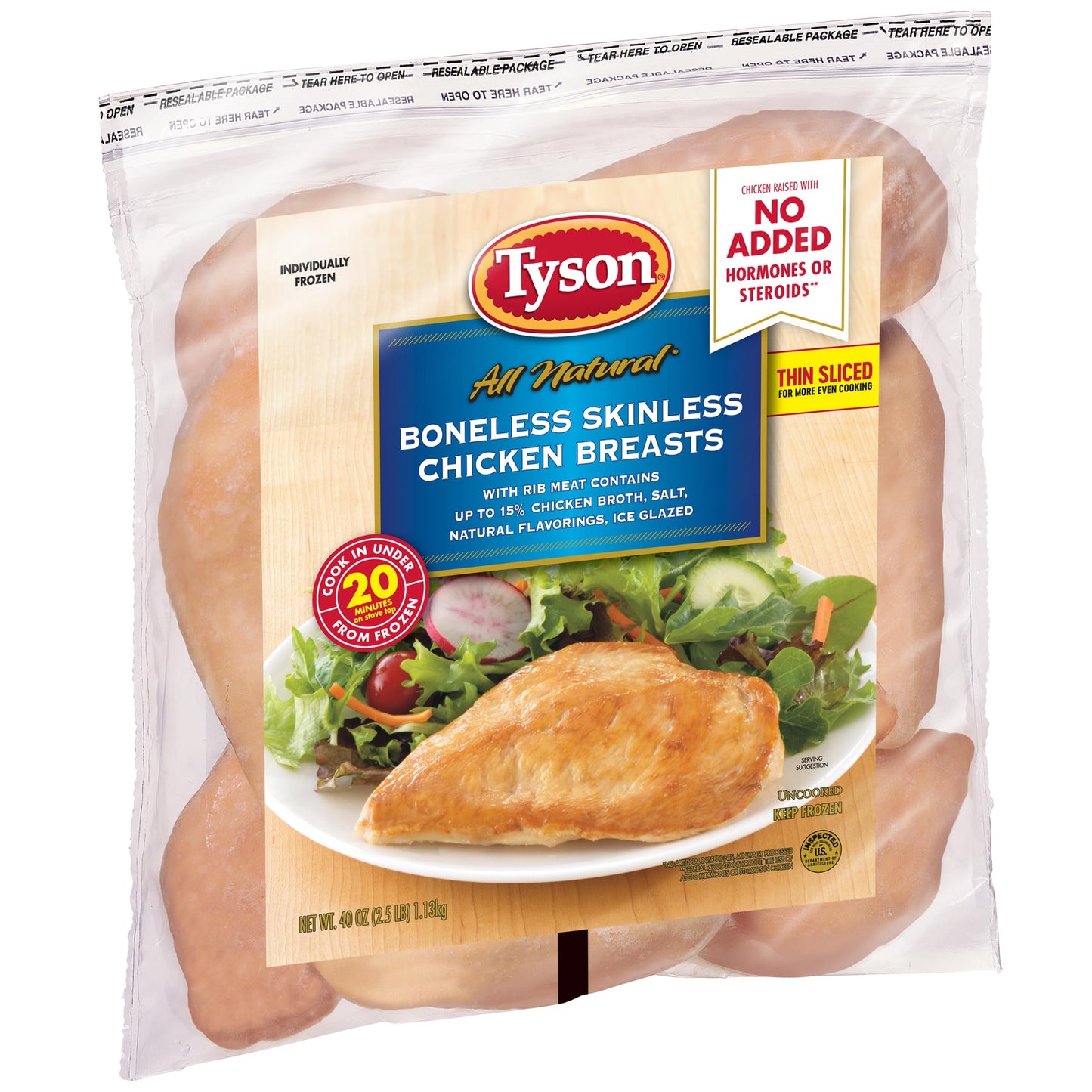 Tyson Boneless Skinless Chicken Breasts, Frozen, 2.5 Lb