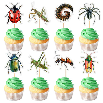 Ercadio 32 Pcs Insect Theme Cupcake Toppers Ladybugs Millipedes Grasshoppers Spiders Ants Cupcake Pick Decorations for Insect Th