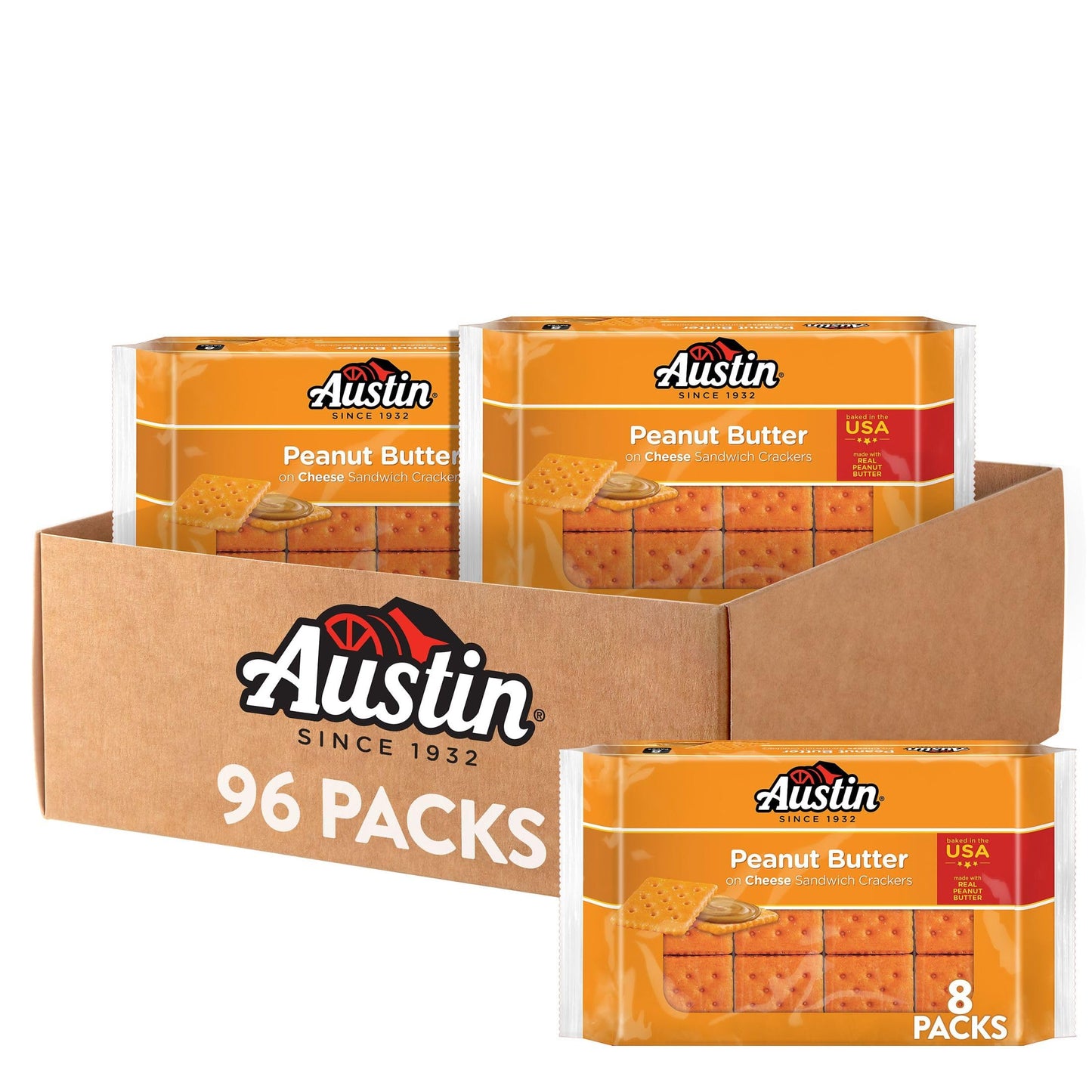 Austin Crackers Sandwich Crackers, Peanut Butter on Cheese, 1.38 oz (Pack of 12)