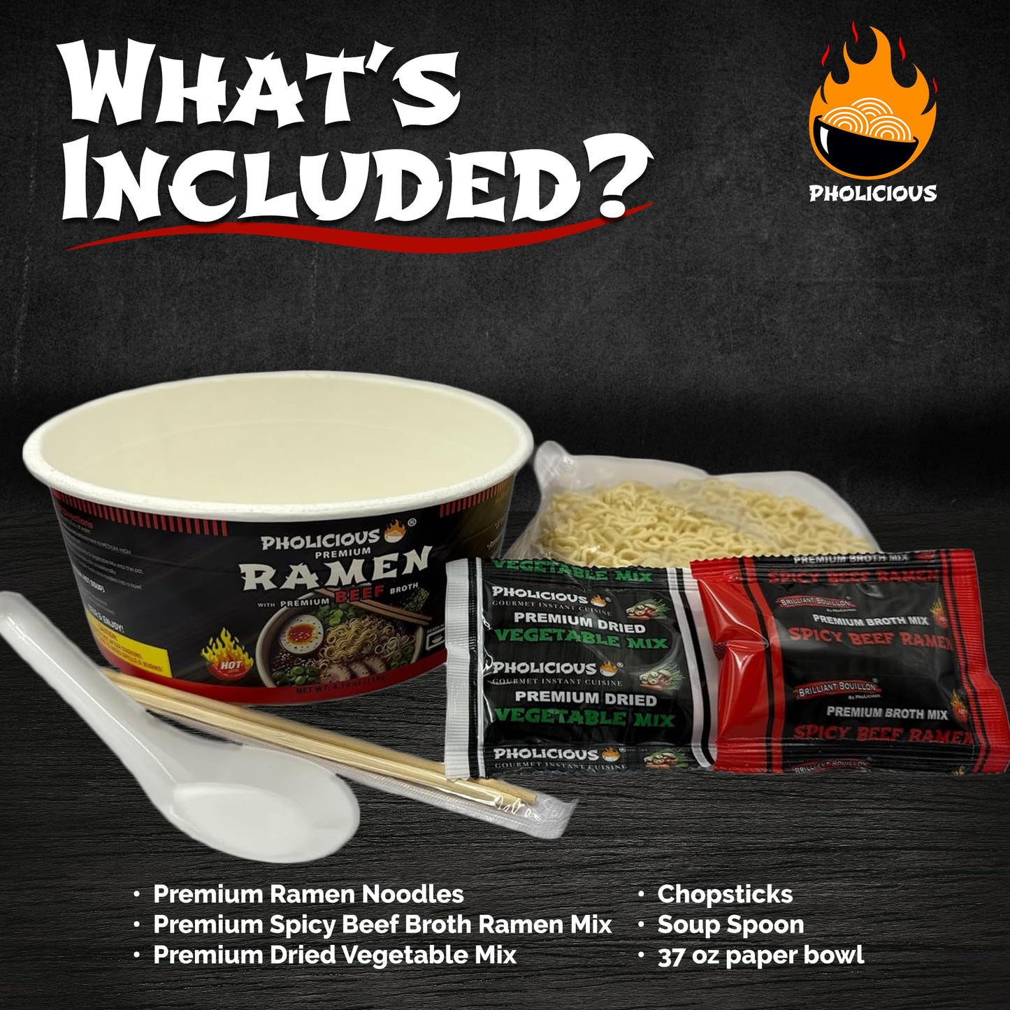 Pholicious All New Spicy Beef Ramen Noodles - Premium Instant Ramen Bowl With Real Broth Mix With Spices, Asian Food, Microwave