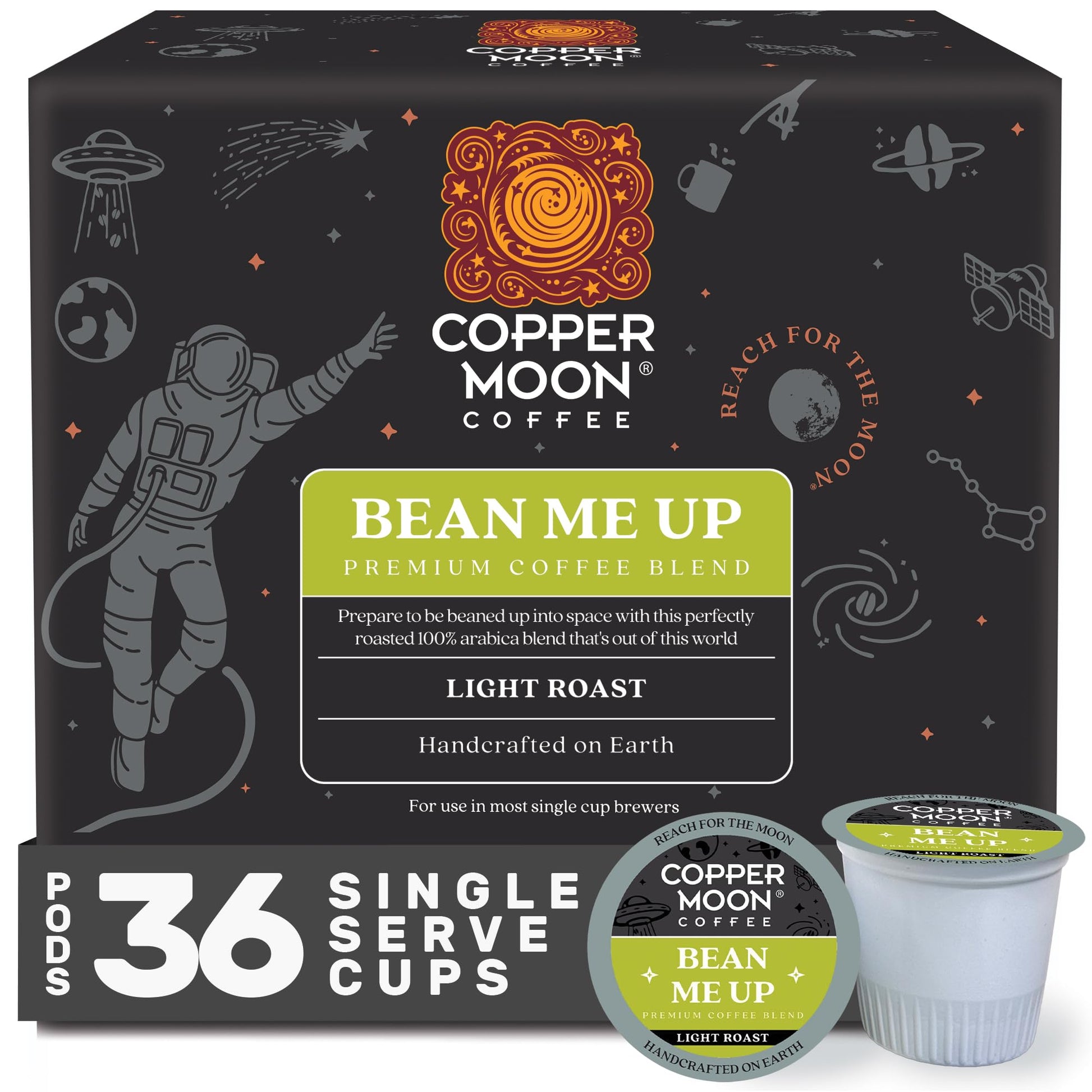 Copper Moon Single Serve Coffee Pods, Light Roast, Bean Me Up Blend, 36 Count, Compatible with Keurig K-Cup Brewers