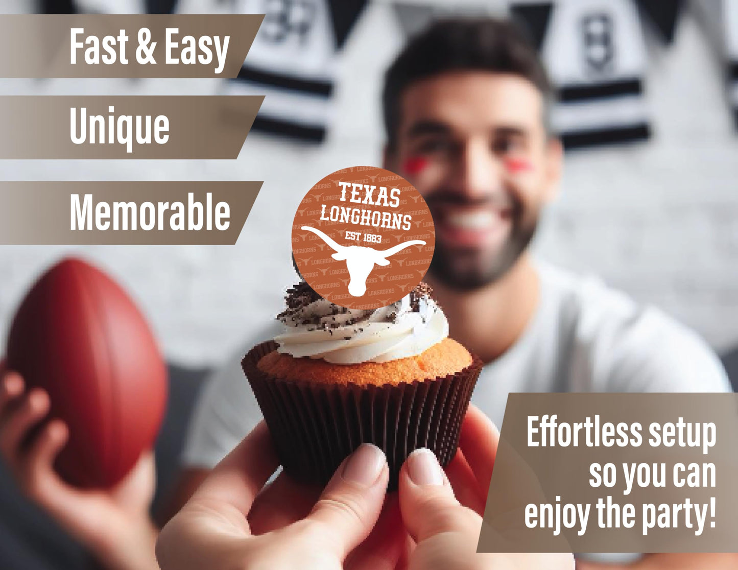 Texas Longhorns Cupcake Toppers (24 Pcs) University Of Texas Longhorns Party Supplies For Ut Austin Football, Birthday Gift, Gra