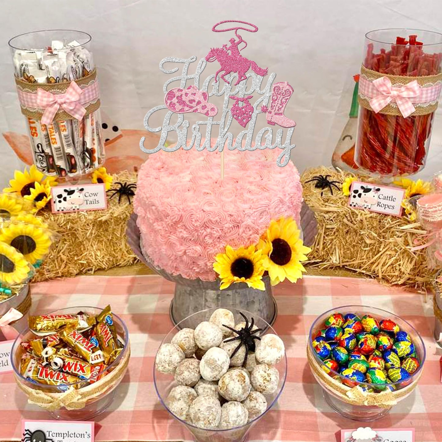 1 Pcs Cowgirl Happy Birthday Cake Topper Sliver Glitter Western Cowgirl Birthday Cake Pick Hat Boot Disco Cowgirl Cake Decoratio