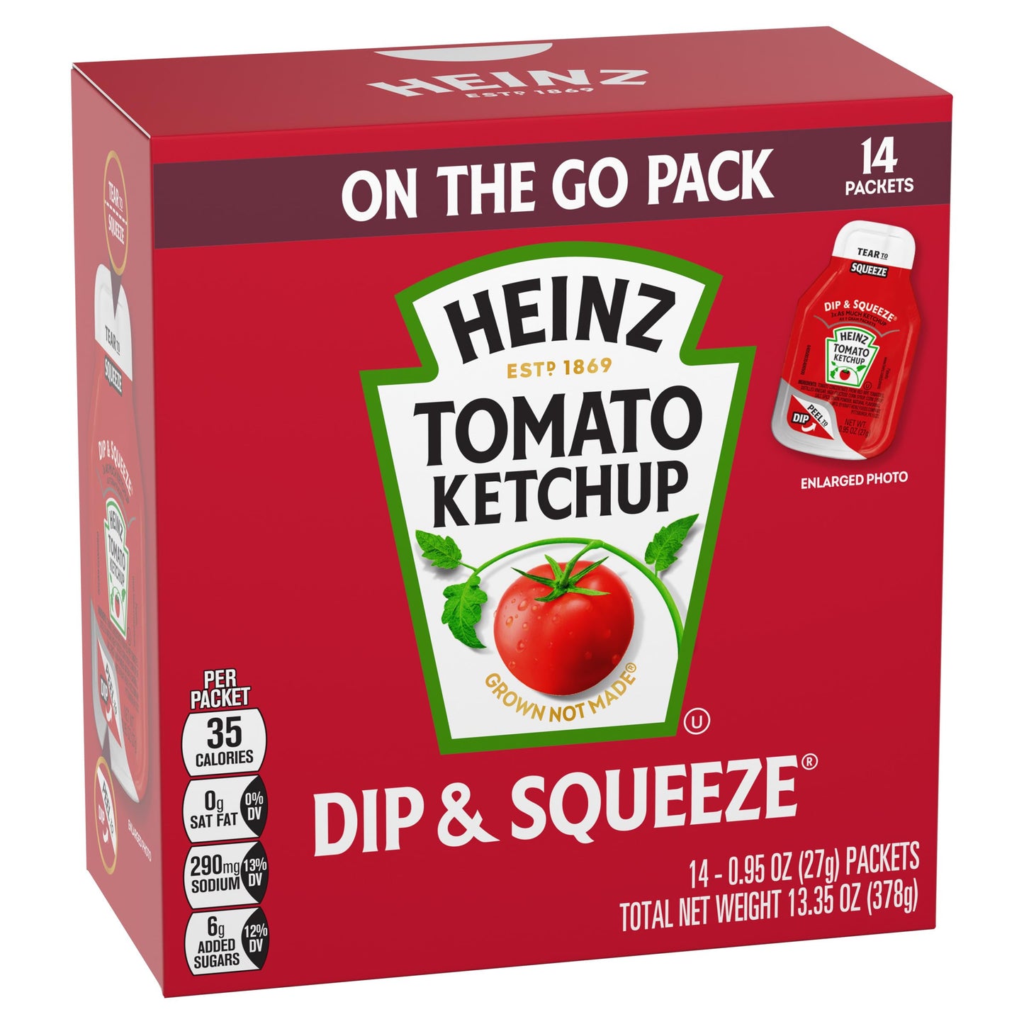 HEINZ Dip & Squeeze Tomato Ketchup, 13.35 OZ, Convenient Pack of 1, Perfect for On-the-Go