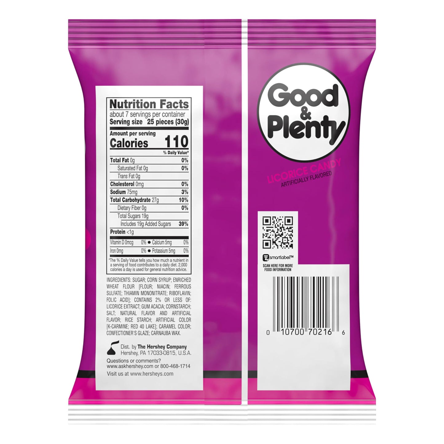 Good & Plenty Licorice Fat Free, Candy Bag, 7 Oz