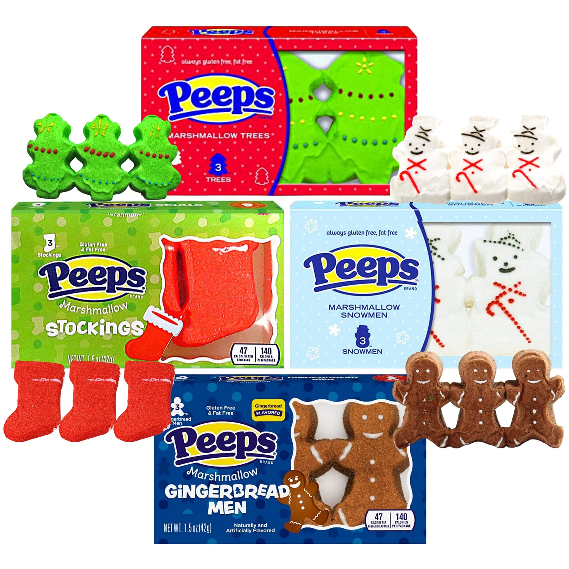 Needzo Marshmallow Candy Christmas Packs, Sugar Coated Character Shaped Marshmallows (Pack Of 4)