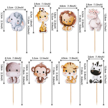 40 Pcs Jungle Animals Cupcake Toppers Elephant Giraffe Lion Hippo Monkey Tiger Zebra Safari Animals Cupcake Picks For Zoo Woodla