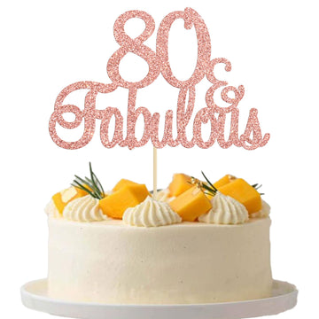 Gyufise 1Pcs 80 & Fabulous Cake Toppers Rose Gold 80 Birthday Anniversary Cake Toppers For 80 Birthday Anniversary Party Decorat
