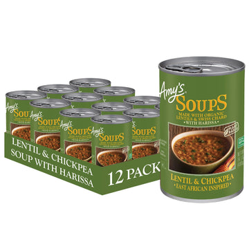 Amys Soup, Vegan Lentil And Chickpea Vegetable Soup, Made With Harissa And Swiss Chard, Canned Soup, 14.1 Oz (12 Pack)