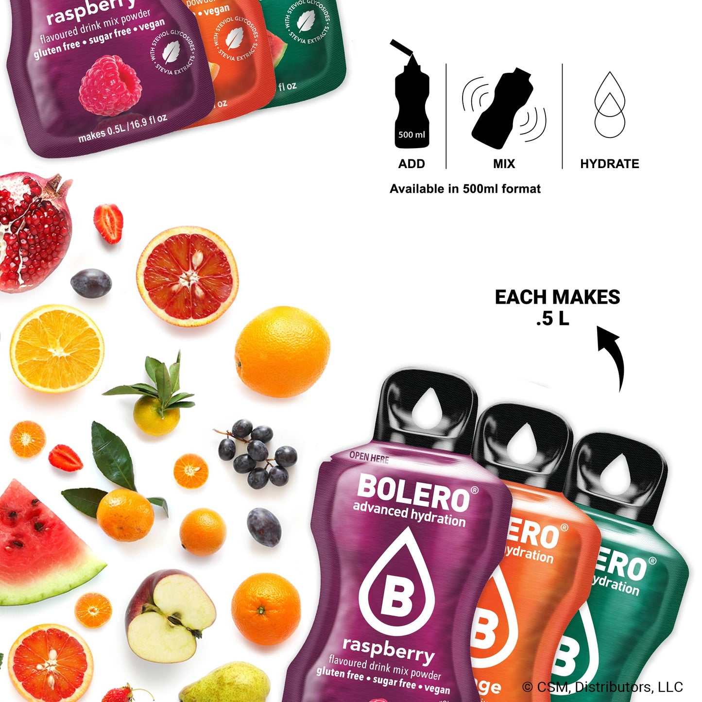 Bolero- Sugar Free Drink Mix Packets Variety Fruit Flavors | Powdered Flavored Water Packets | 24 Large Sachet On The Go Packets