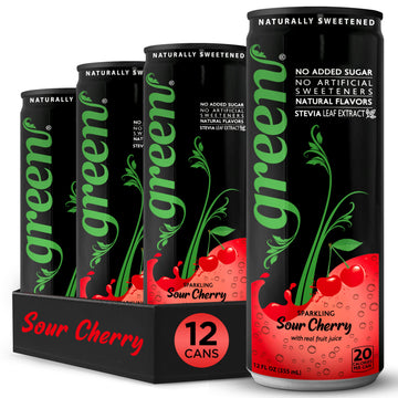 Green Sour Cherry- No added Sugar, 10% Real Sour Cherry Juice, 20 Calories per can, Naturally Sweetened with 100% Stevia Leaf Ex
