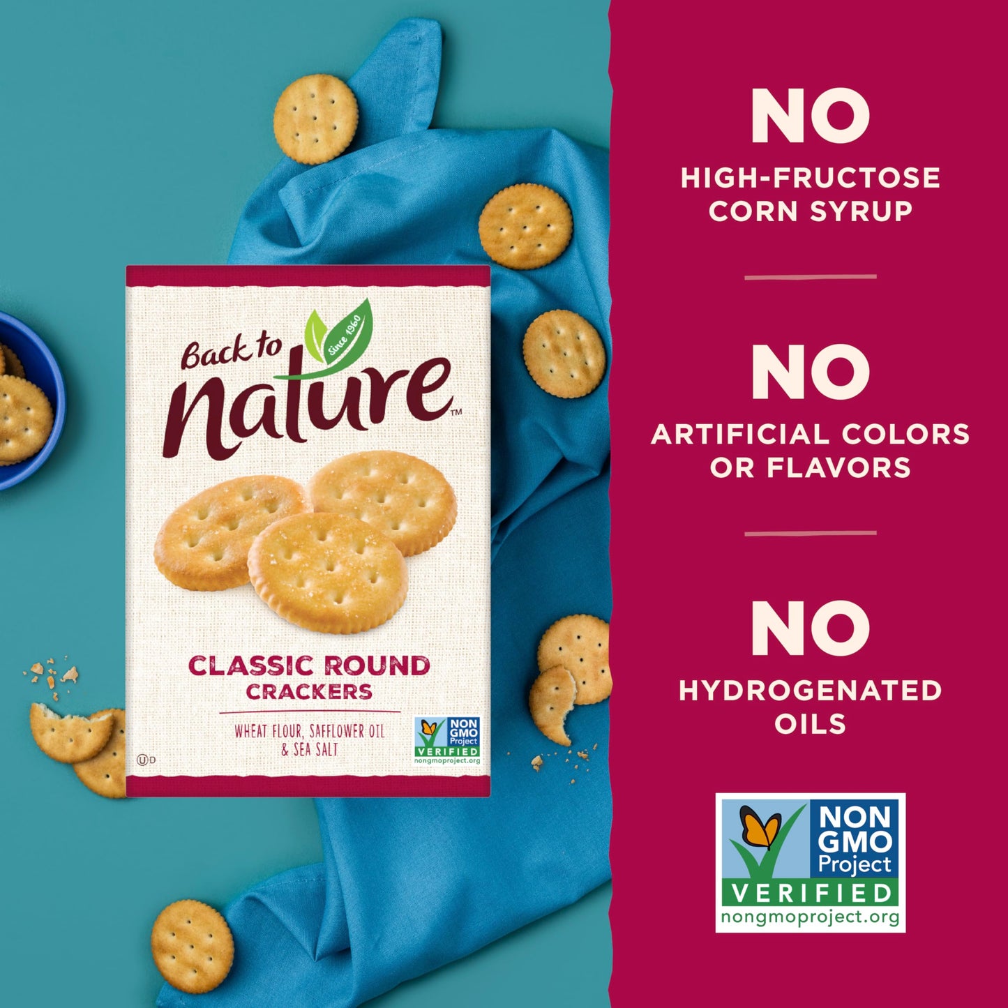 Back to Nature Classic Round Crackers - Dairy Free, Non-GMO, Made with Wheat Flour & Sea Salt, Delicious & Quality Snacks, 8.5 O