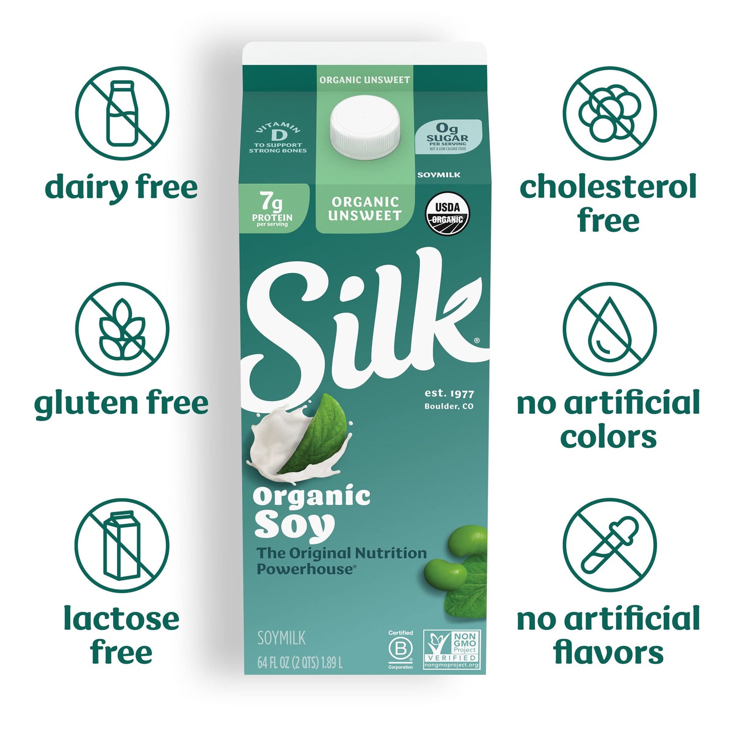 Silk, Organic Milk Substitute, Soy, Unsweetened, 64 Fl Oz