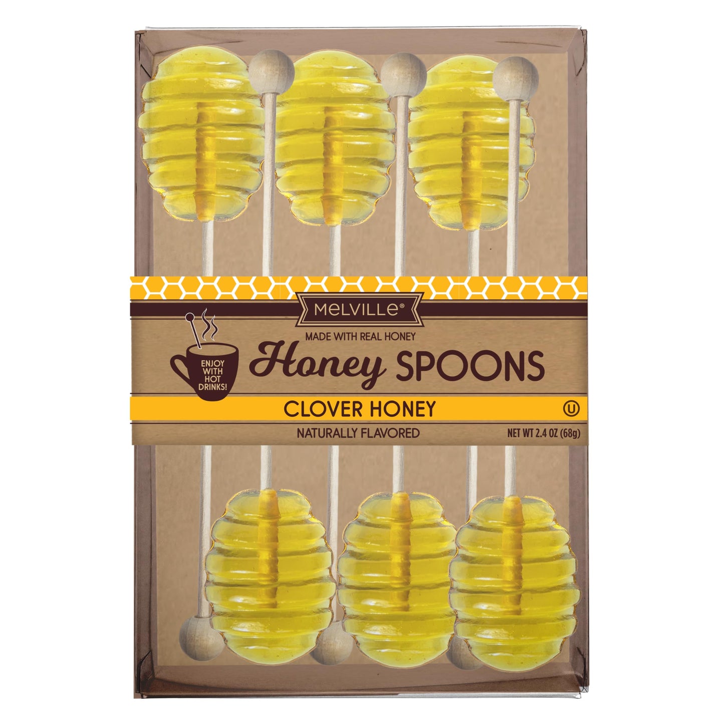 Melville Candy All Natural Honey Tea Spoons & Lollipops on Wooden Ball Sticks - Gluten-Free, Natural Honey Stirrers for Tea, Cof