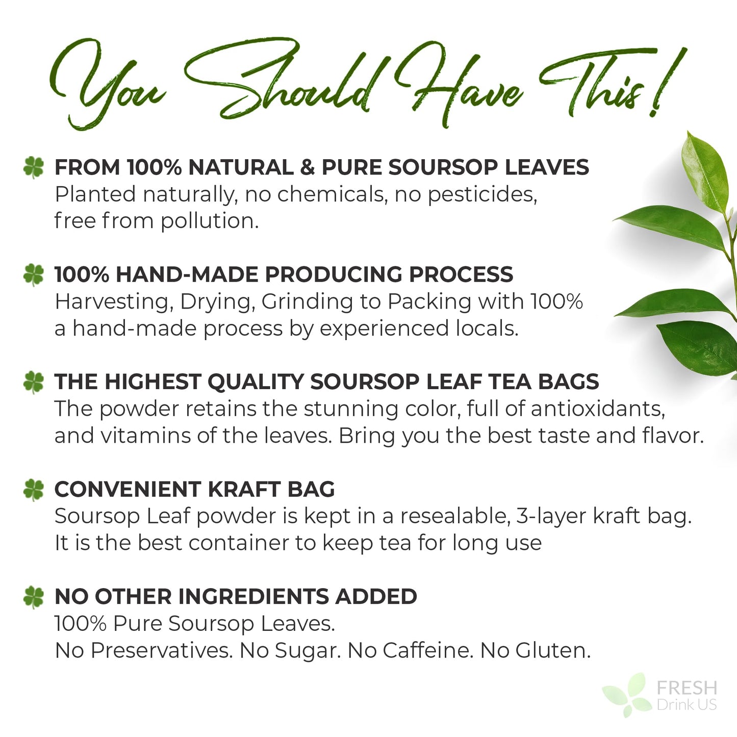 FRESHDRINKUS Soursop Leaf Powder - 100% Pure & Natural, Vegan, 4.5oz Pack