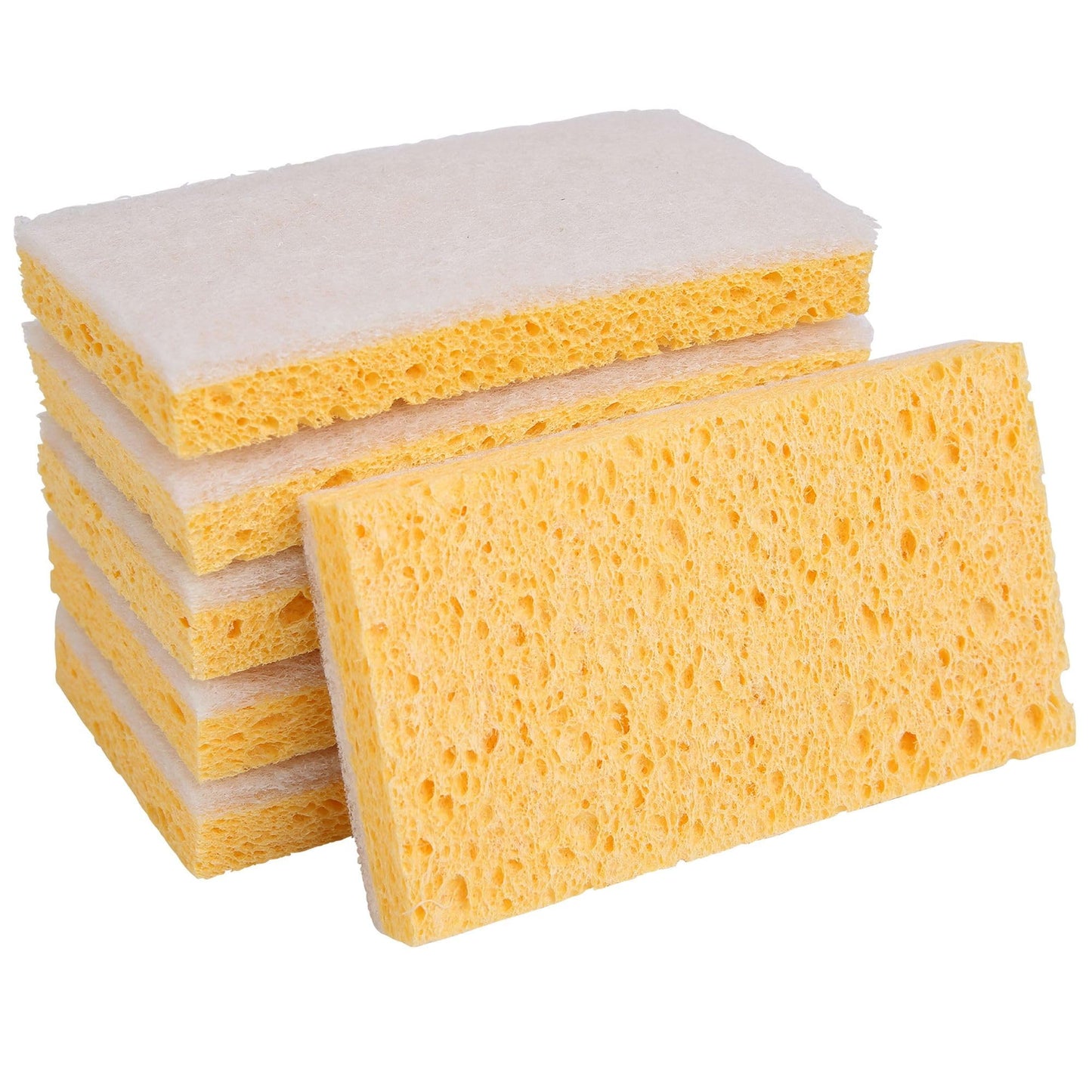 Boardwalk Scrubbing Sponge, Light Duty, 3.6 X 6.1, 0.7'' Thick, Yellow/White, Individually Wrapped, 20/Carton
