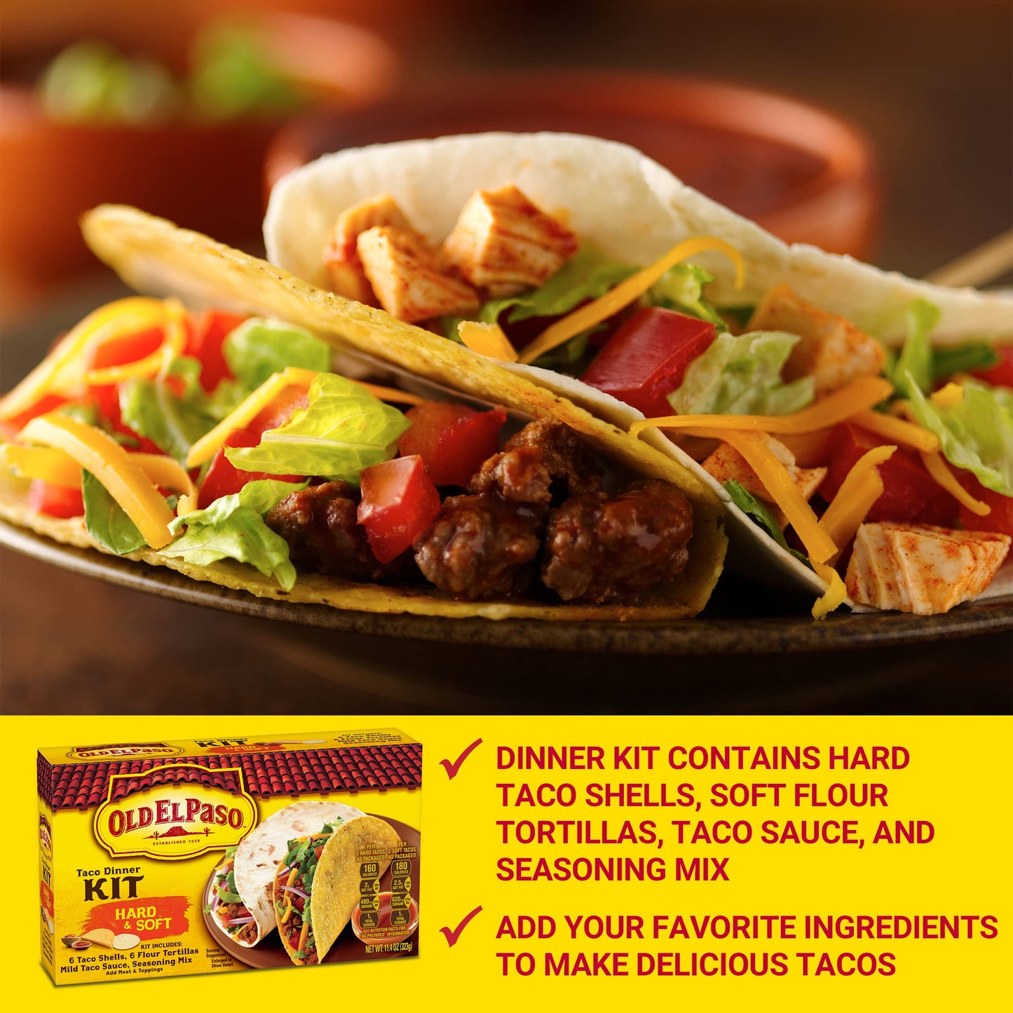 Old El Paso Taco Dinner Kit, Hard & Soft, 11.4 Oz.