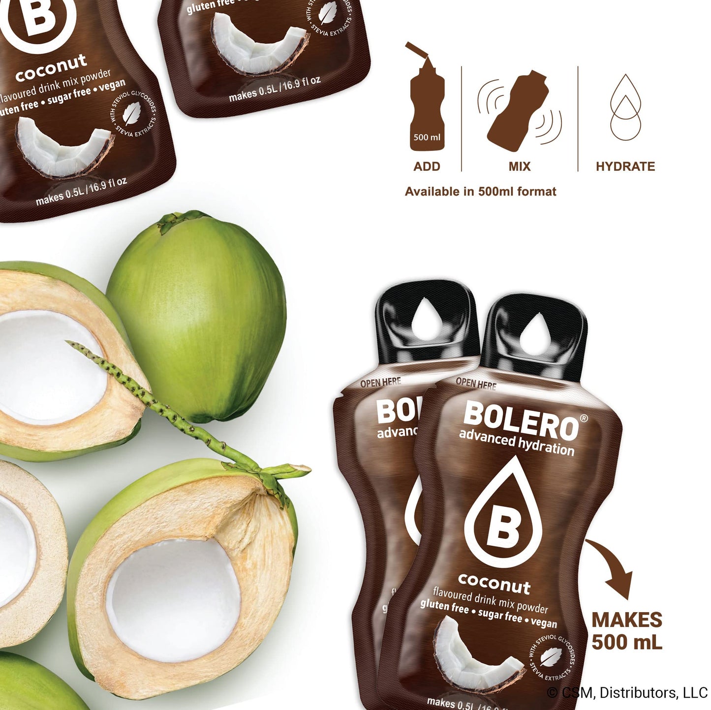 Bolero- Sugar Free Drink Mix Packets Coconut Fruit Flavors | Powdered Flavored Water Packets | 36 Small Sachet On The Go Packets