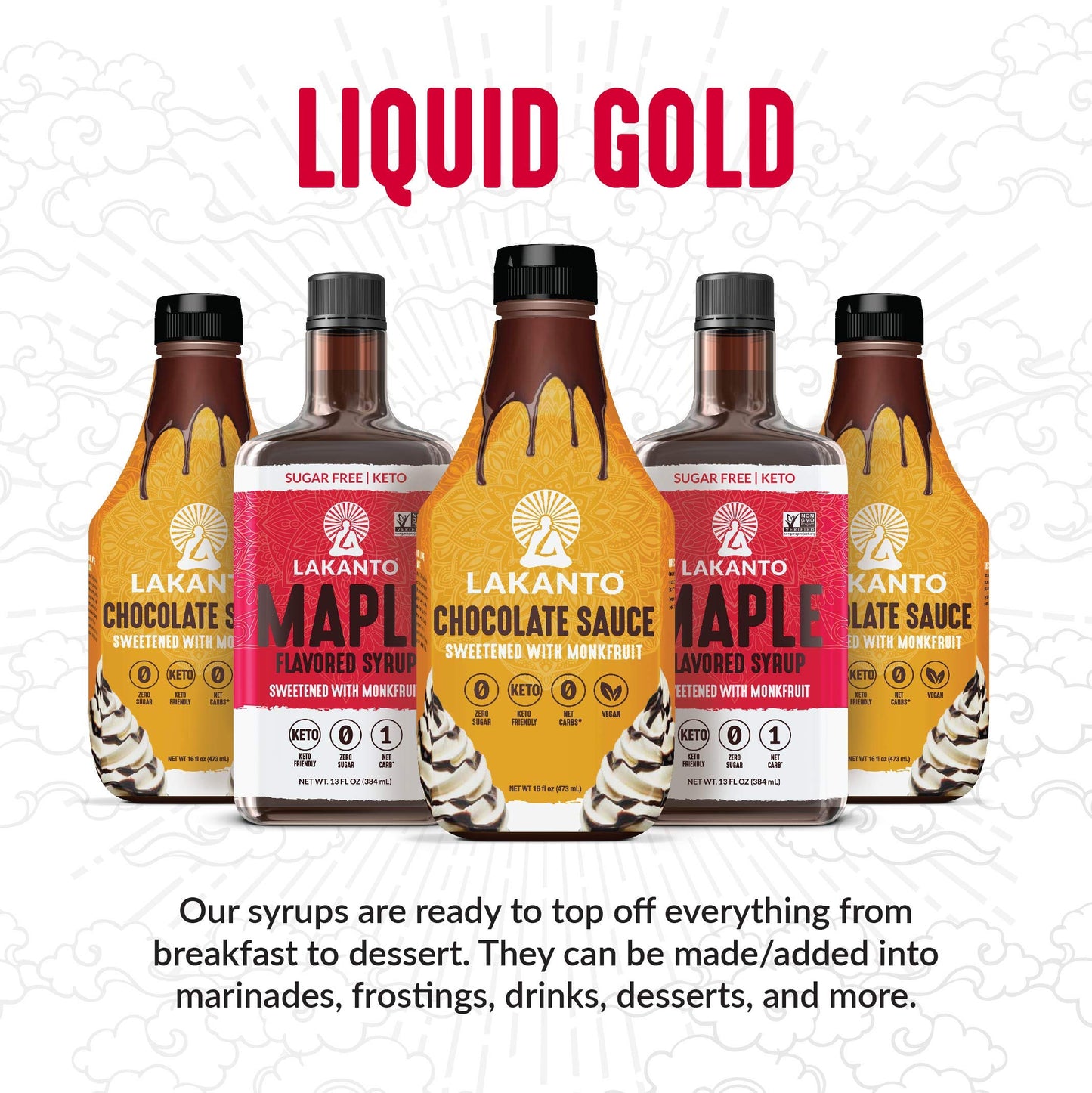 Lakanto Sugar Free Maple Syrup - Monk Fruit Sweetener  Keto Diet Friendly  Vegan  1g Net Carbs  Pancakes  Waffles  Oatmeal  Coffee  Tea  Granola  Frosting  Marinade  Dressing (26 fl oz)