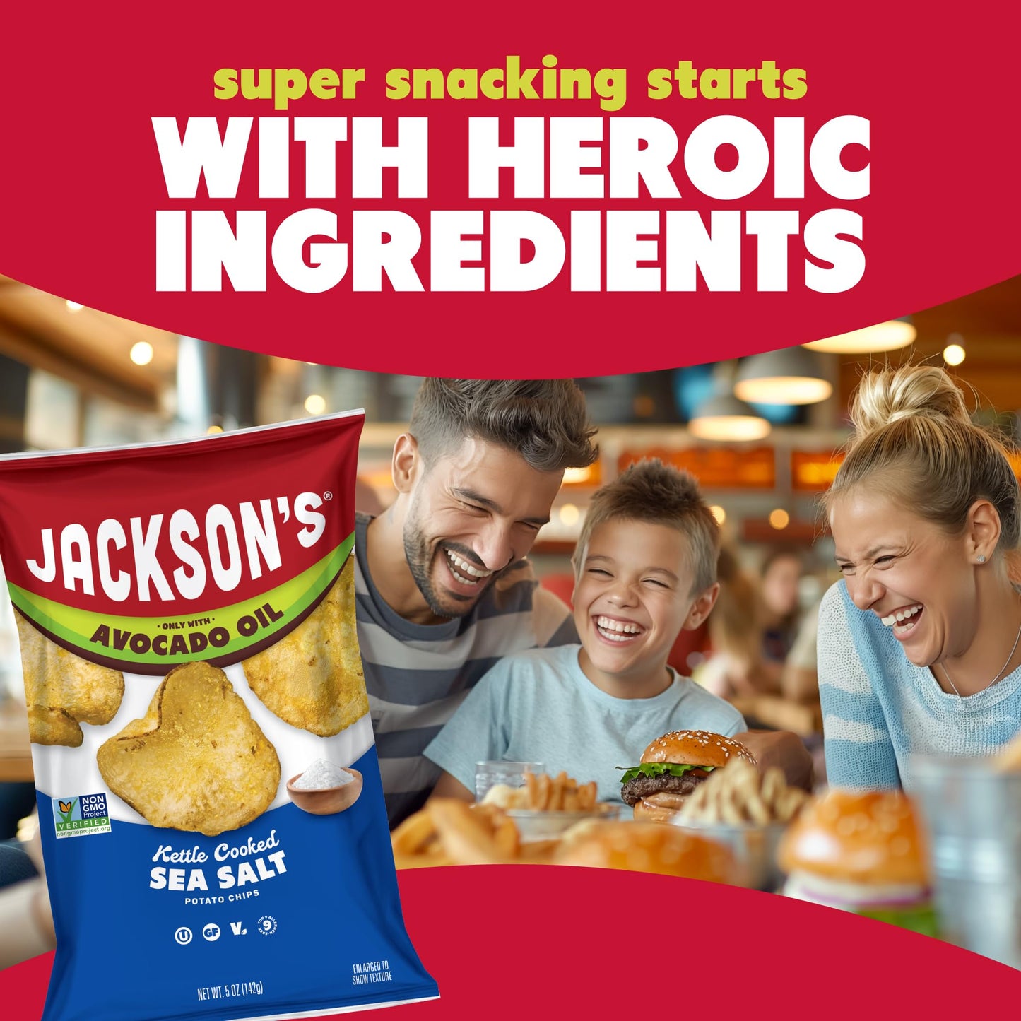 Jackson's Classic Kettle Potato Chips Variety Pack, 5 oz (Pack of 7) - Gluten Free, Vegan, Made with Avocado Oil, Sea Salt, BBQ & Vinegar Flavors