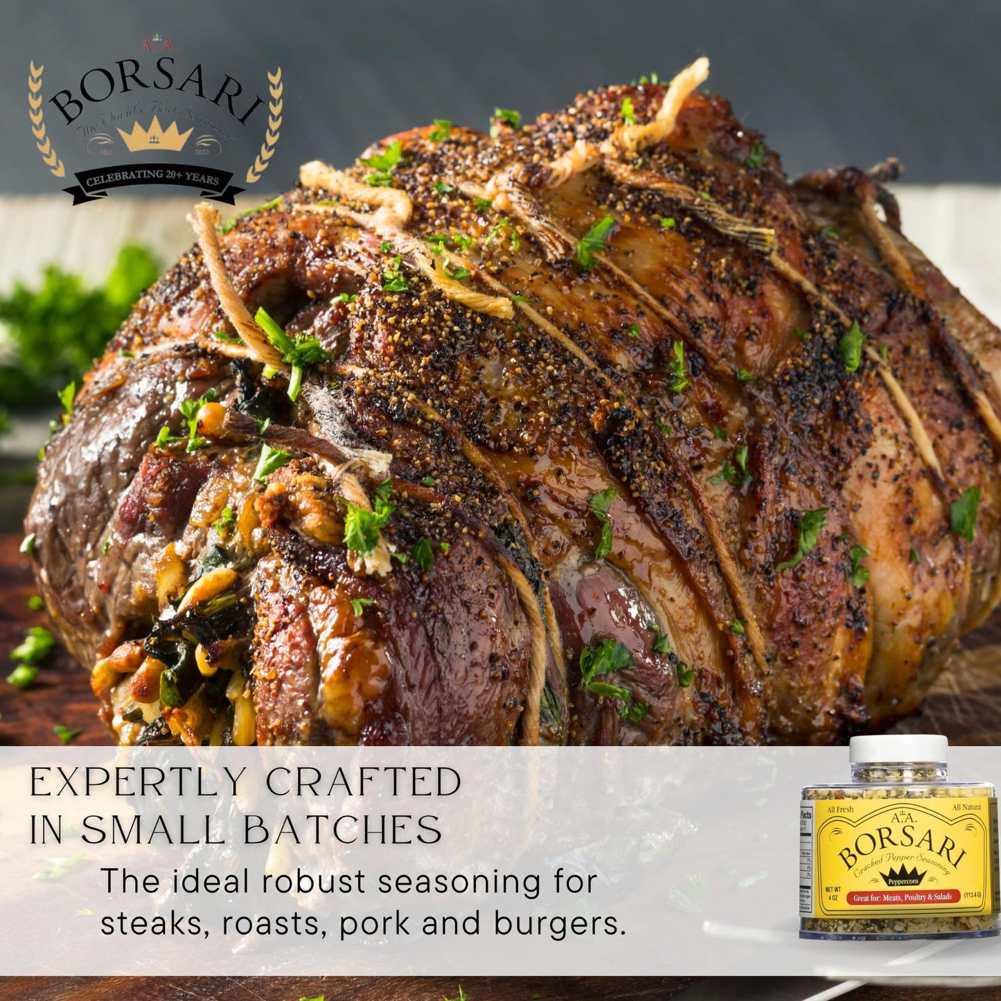 BORSARI  ed Pepper Seasoning Blend - Gourmet Black Pepper with Garlic & Red Pepper Flakes, 3 oz, Pack of 1