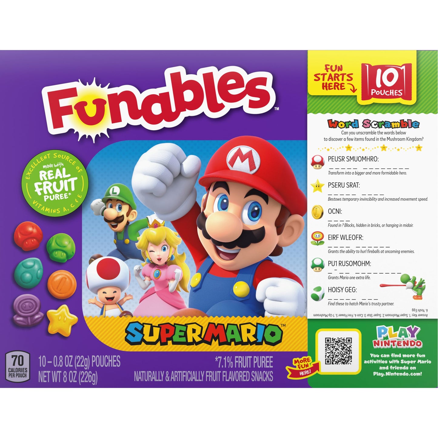 Funables Fruit Snacks, Super Mario Shaped Fruit Flavored Snacks, 0.8 Ounce Pouches (Pack Of 10)