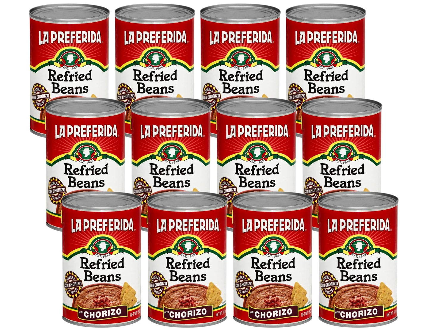 La Preferida Refried Beans Chorizo, 16-Ounce (Pack of 12)