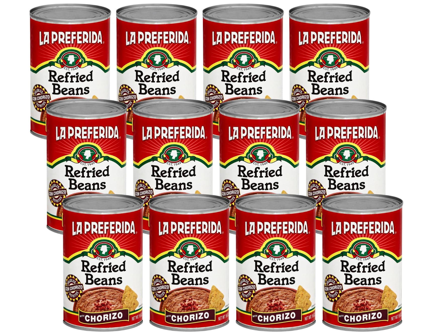 La Preferida Refried Beans Chorizo, 16-Ounce (Pack of 12)