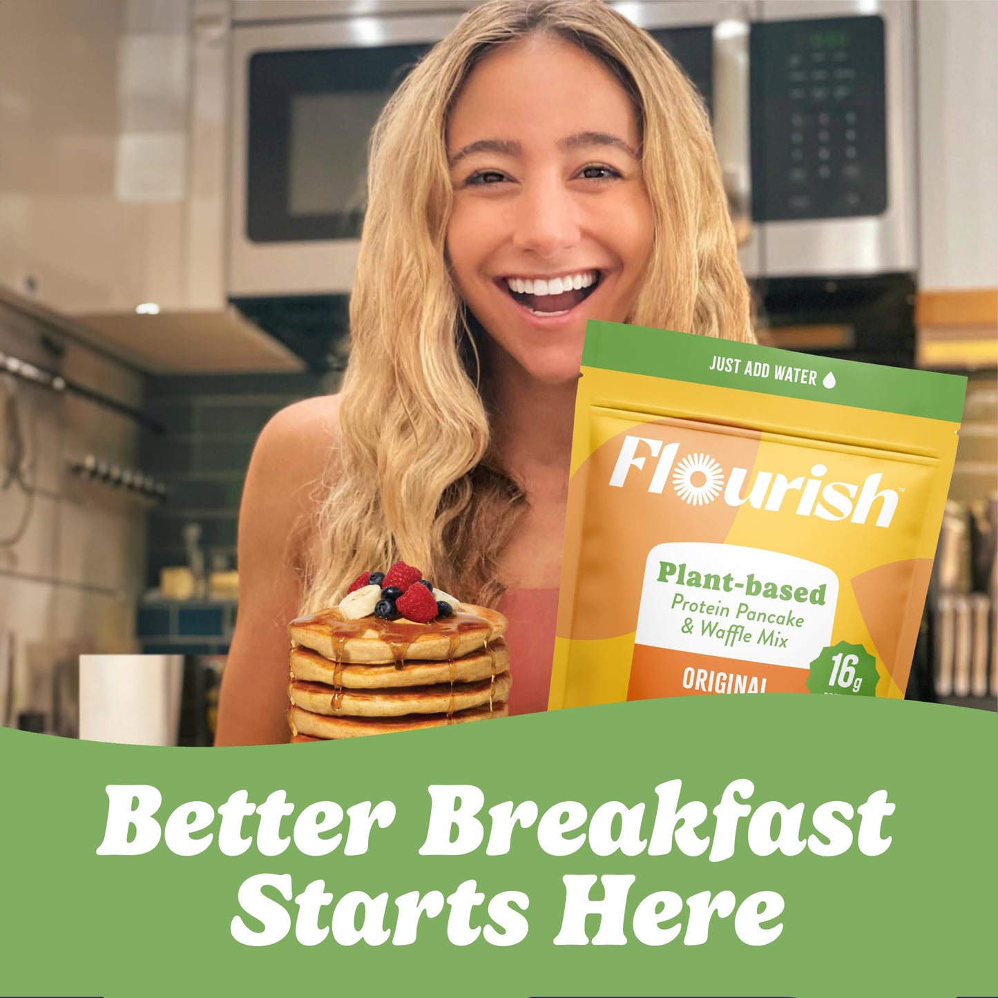 Flourish Plant-Based Protein Pancake & Waffle Mix, Gluten-Free, Dairy-Free, Nut-Free, Soy-Free, Vegan, Non-Gmo, All-Natural Supe