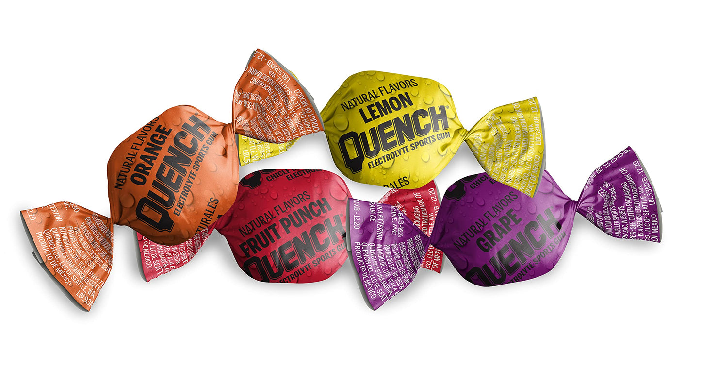 MUELLER Quench Gum Bottle - Electrolytes Chewing Gum for Athletes, Assorted Fruity Flavors, 50 Count, 8 Ounce