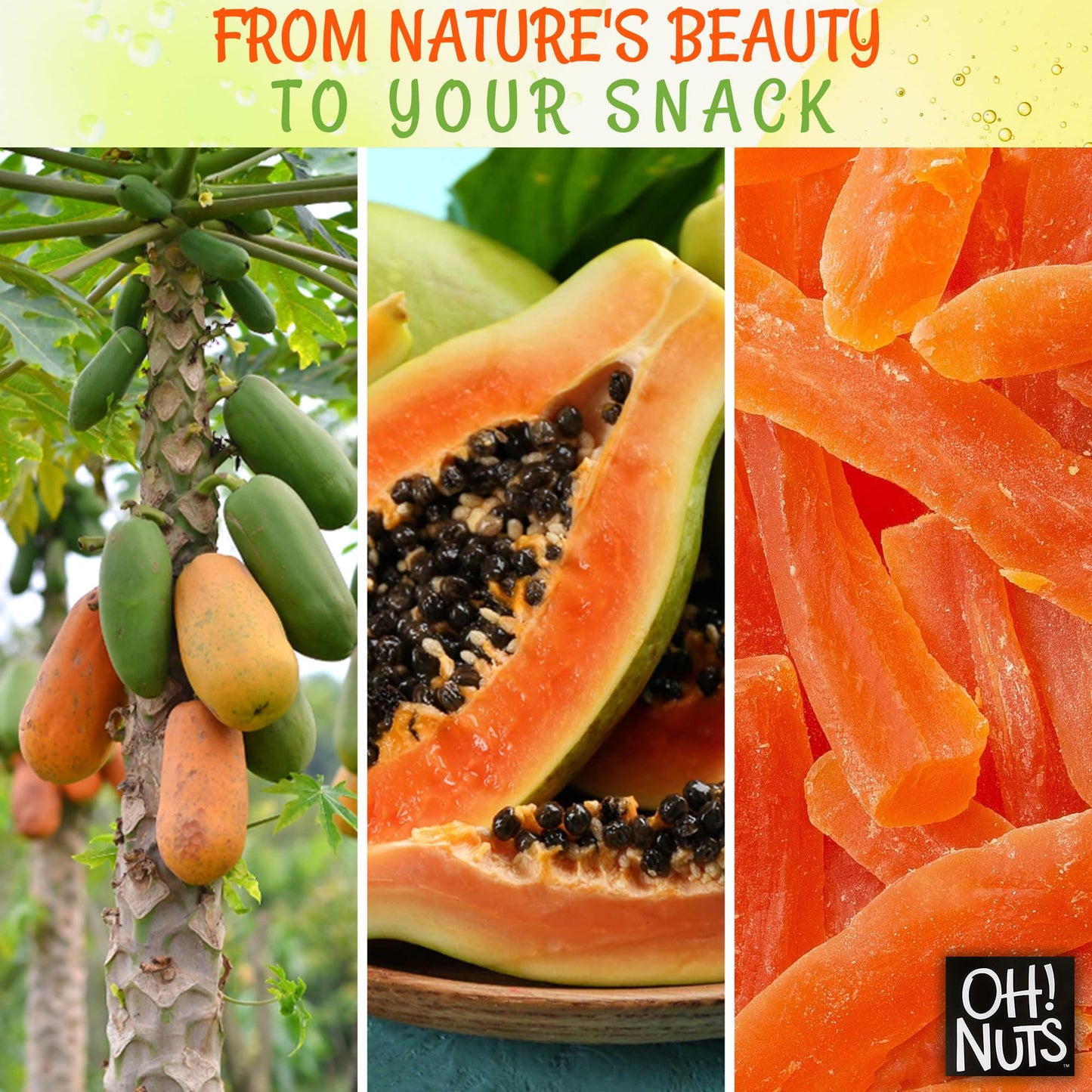 Dried Papaya Spears | 2 Lb - Dried Fruit Spears | Less Sugar Added | Dehydrated Fruit Bites | Packed In New York Zip-Seal Bag For Exceptional Freshness By Oh Nuts
